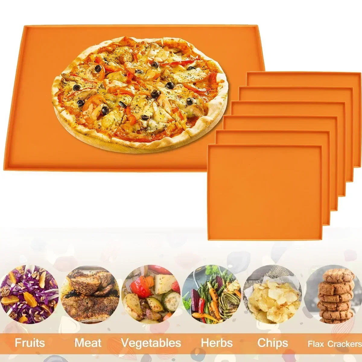 4/6PCS Silicone Non-stick Baking Tray with Edge Dehydrator Sheets Dehydrator Mats for Fruits Meat Vegetables Kitchen Accessories Qme