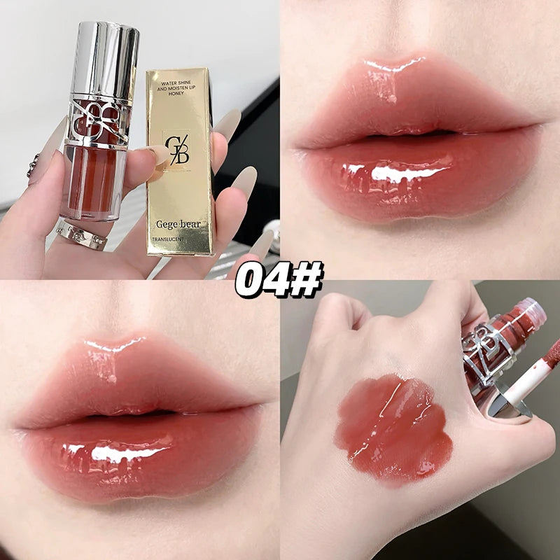 Gege Bear Glittering Mirror Lip Glaze, Watery Shimmering Light Lip Gloss Makeup 8 Colors, Hydrating Moisturizing, Long Lasting Qme GX1390-4