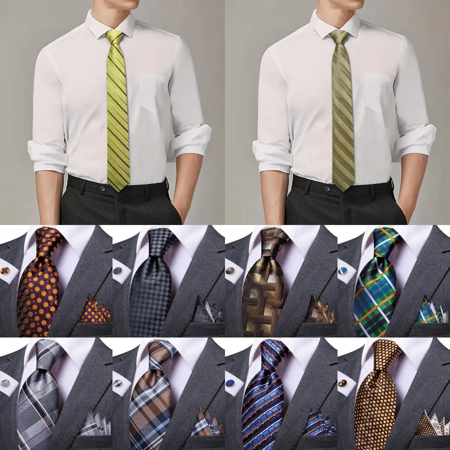 Men's Tie Pocket Square Colorful Striped Business Collection Formal Qme