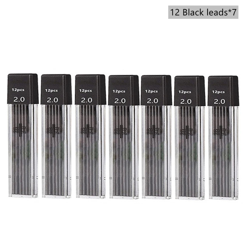 Mechanical Pencil Set 2.0 mm with 2B Black/Colors Lead Refill For Writing Sketching Art Drawing Painting School Automatic Pencil Qme 7 box black refills