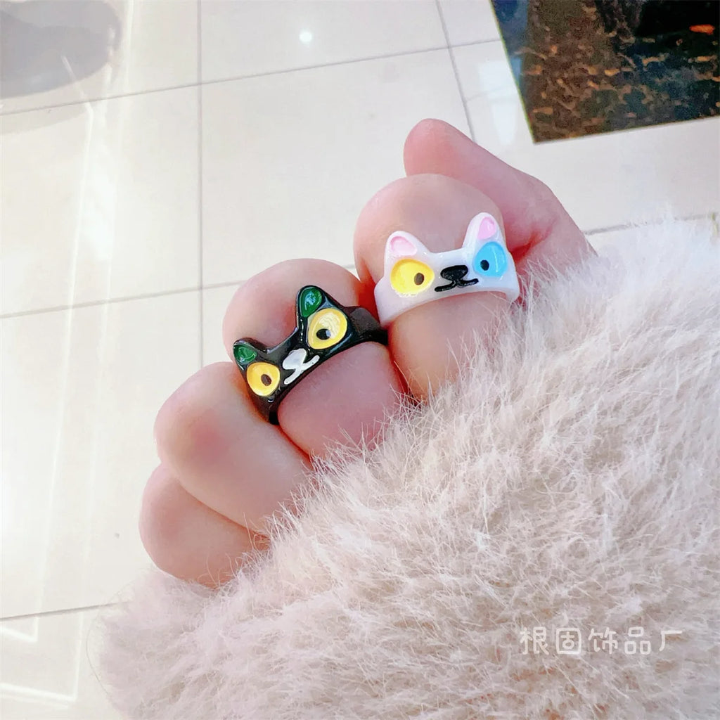 Cute Cartoon Cat Ring Aesthetic 3D Resin Ring Women Jewelry Gift Girls Hip Hop Women Men Birthday Gothic Halloween Rings Women Qme