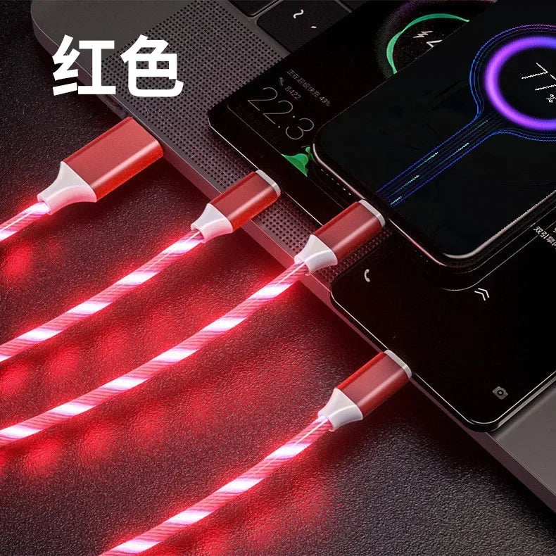 Glowing Cable LED light Micro USB Type C Cable 3A Fast Charging For Samsung iPhone Xiaomi Phone Flowing Streamer USB C Data Cord Qme Red