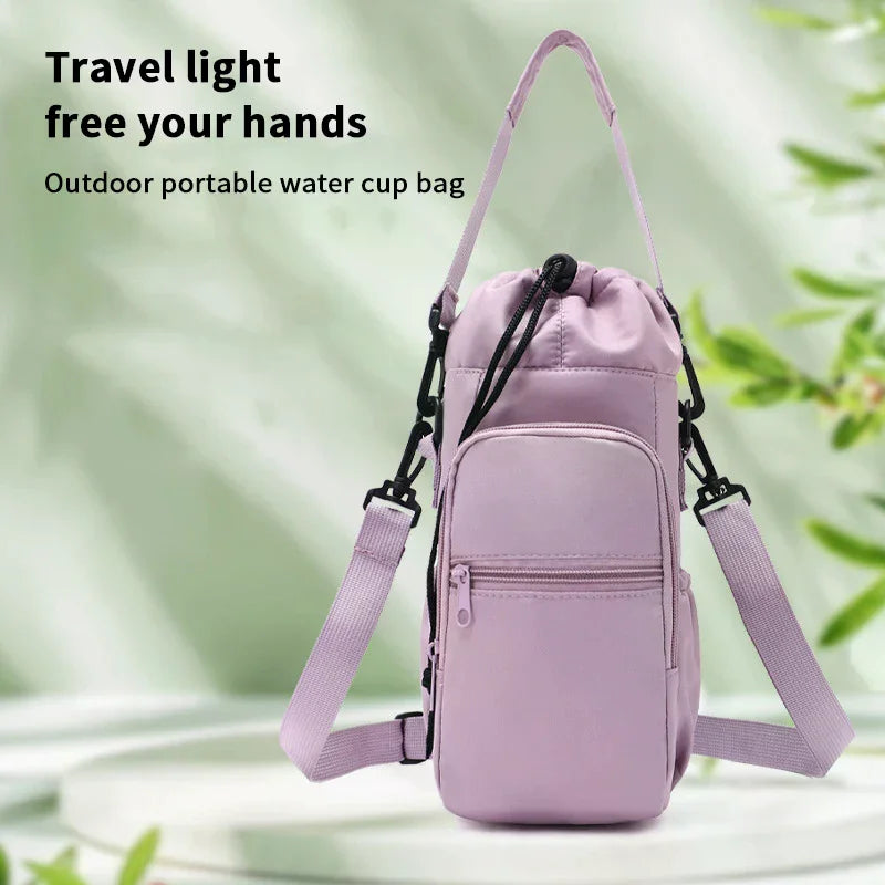 Portable Water Bottle Bag With Adjustable Strap Thermal Mugs Insulated Protective Cover Phone Pocket Outdoor Sports Travel Bag Qme