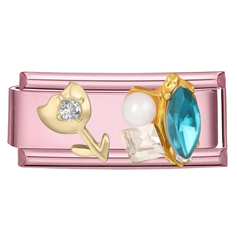 Shiny Colorful Zircon Bowknot Butterfly Garland Italian Charm Links Fit 9mm Stainless Steel Bracelet Women Y2K DIY Making Gift Qme Style 10