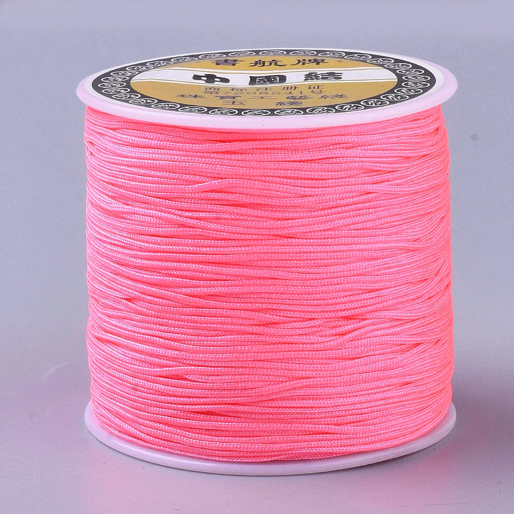 PandaHall 100m/Roll Nylon Thread Braided Chinese Knotting Cord for Jewelry Making, 0.8mm Hole String for DIY Bracelet Beading Qme Hot Pink