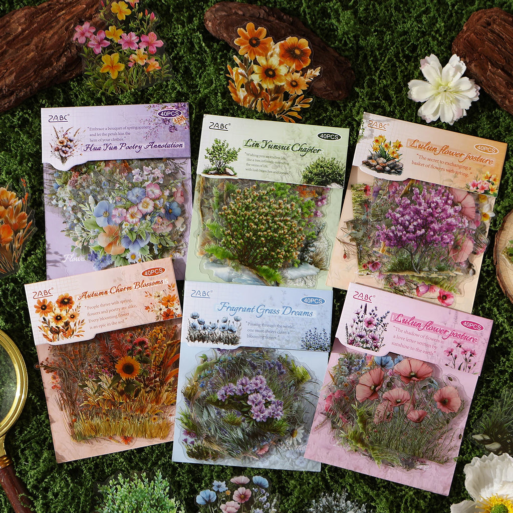 40/240 pcs Vibrant Creative flower plant Stickers hand tent DIY Stick Labels Scrapbooking Material Junk Journal Supplies Qme All