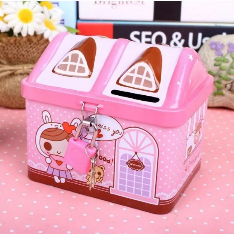 Cute Bear House Coin Box Creative Metal Bank Currency Box Coin Bank Children's Savings Tank Birthday And Christmas Gift Rabbit Qme