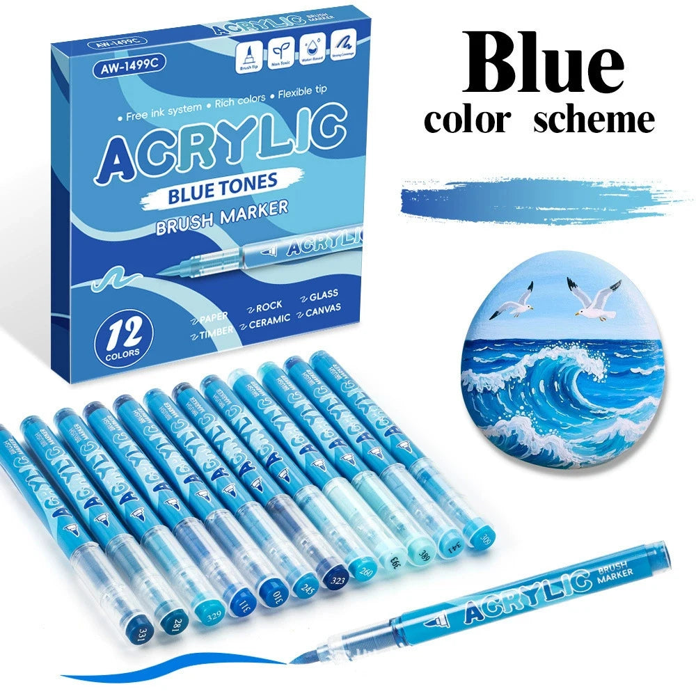 84 Colors Acrylic Paint Markers,1-5MM Brush Tip, With Direct-Liquid Ink System, For Stone, Glass, DIY Crafts Art Supplies Qme