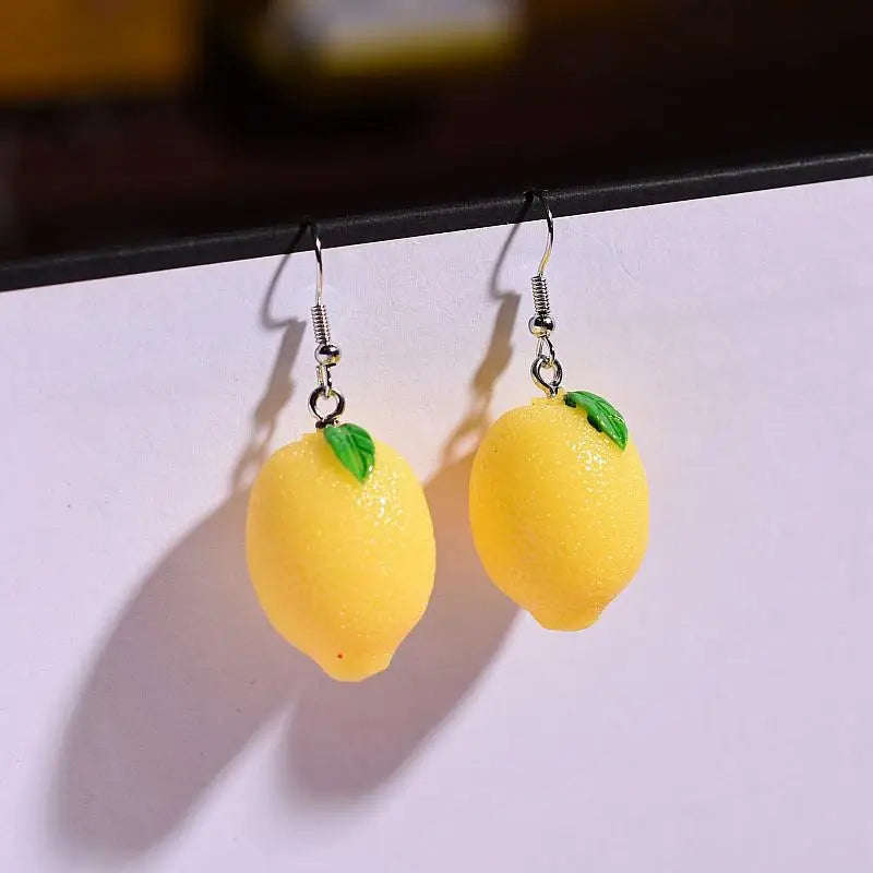 1 Pair Creative Funny 3D Fruit Studs Earring Fashion Cute Imitation Lemon Earrings For Girls Summer All-match Ear Jewelry Gift Qme