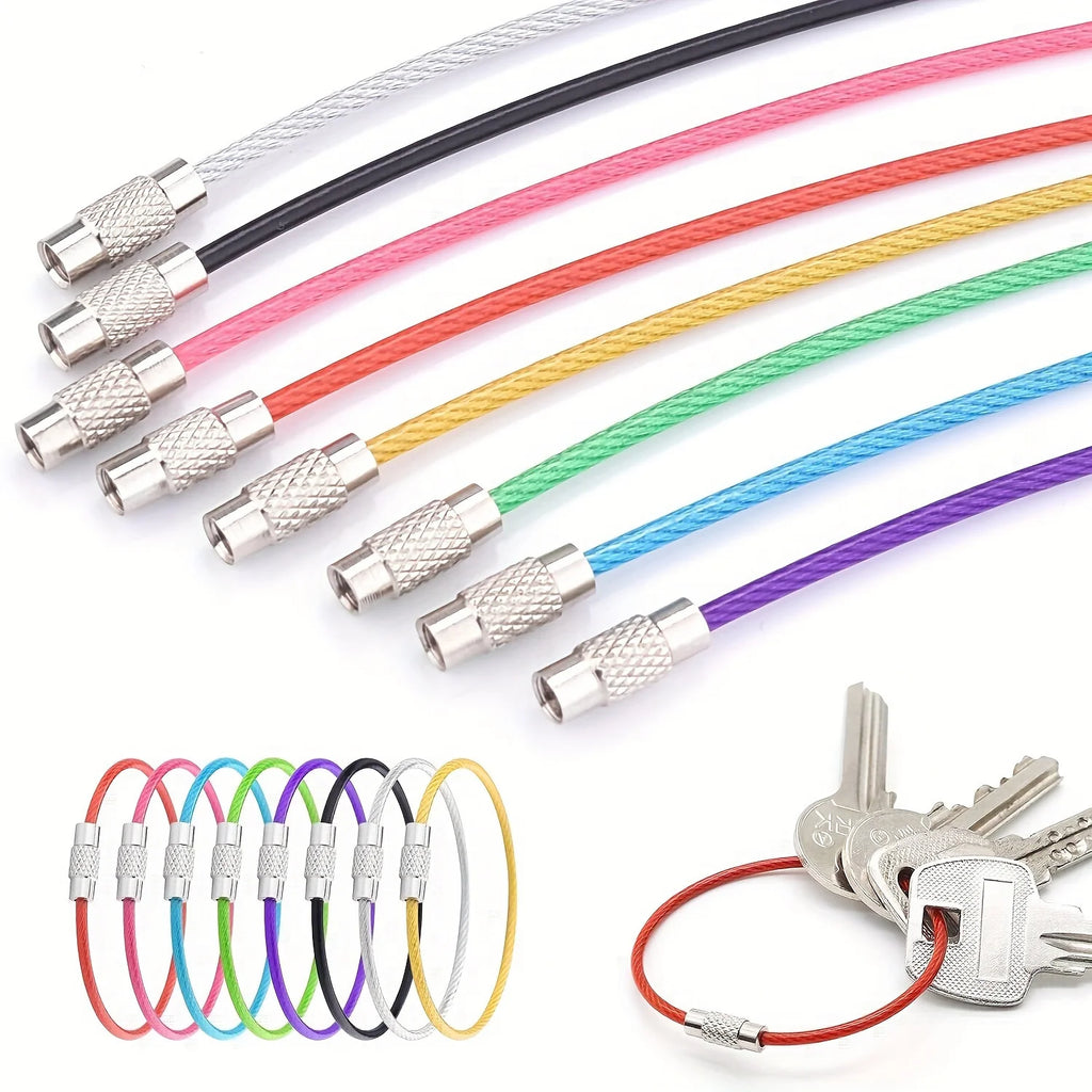 10pcs/pack Stainless Steel Cable Wire Key Chain Key Rings Travel Aircraft Luggage Tag Loops Hanging Outdoor Keychain Qme