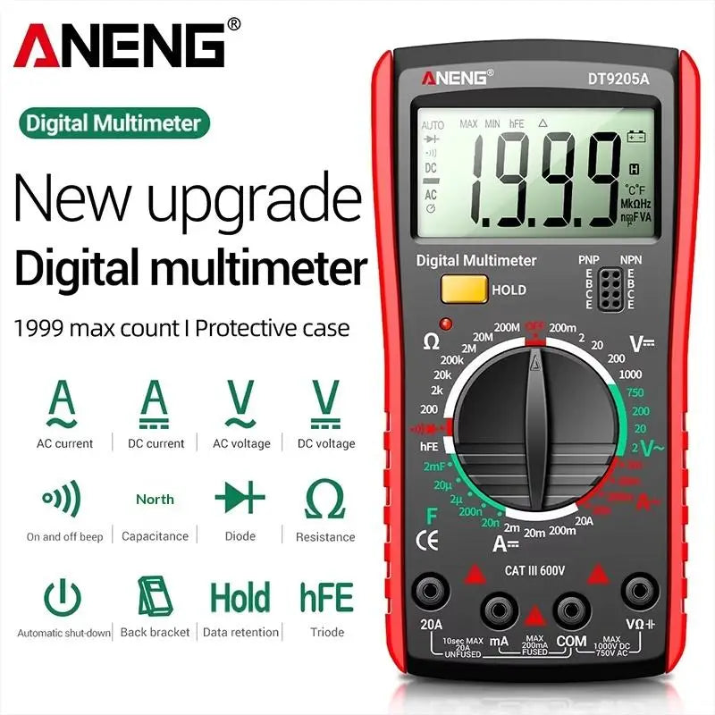 DT9205A Digital Multimeter True RMS Professional /DC Current Tester Capacitor Voltage Meter Detector Tools. Qme