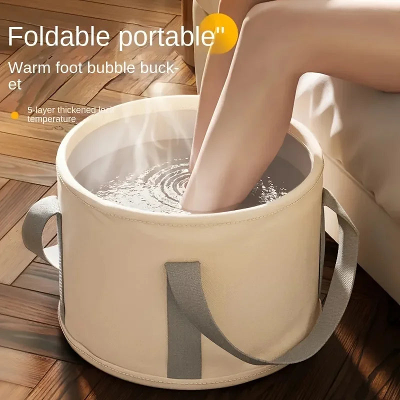 Foldable Portable Folding Foot Soak Bath Tub with Heat Preservation - Multifunctional Deep Basin, Foot Spa Bucket massagem Qme Beige-1pcs