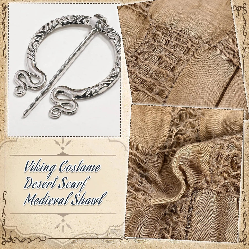 Adult Medieval Hooded Shawl Renaissance Cowl Hood Wasteland Desert Scarf Brooch Paperclip Viking Half Cape Dune Costume Qme