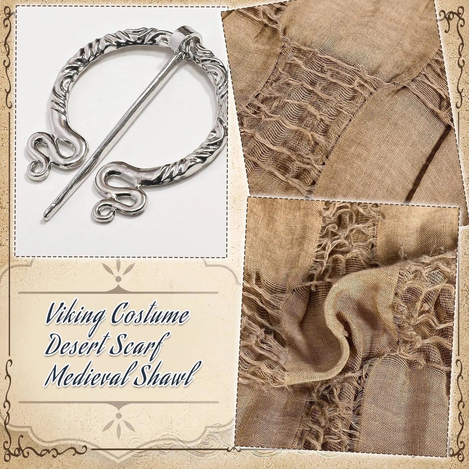 Adult Medieval Hooded Shawl Renaissance Cowl Hood Wasteland Desert Scarf Brooch Paperclip Viking Half Cape Dune Costume Qme