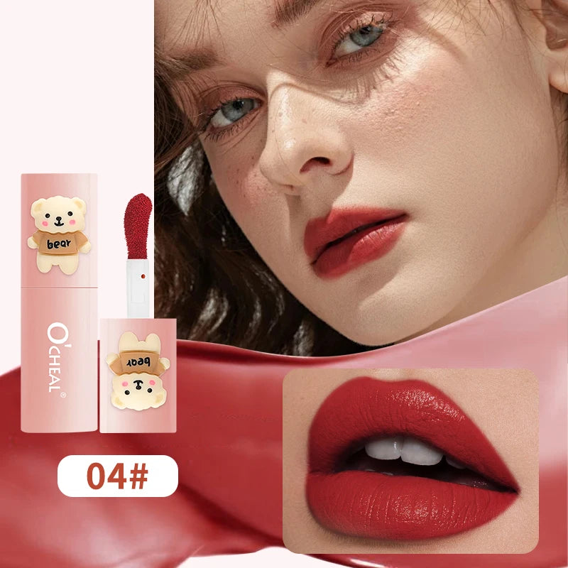 Cartoon Teddy Bear Lip Gloss Waterproof Sweat Proof Matte Effect Qme 04
