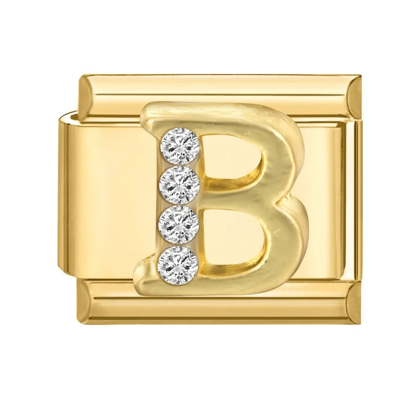 Wholesale Shiny CZ 26 Letters A-z Gold Italian Charms Plated