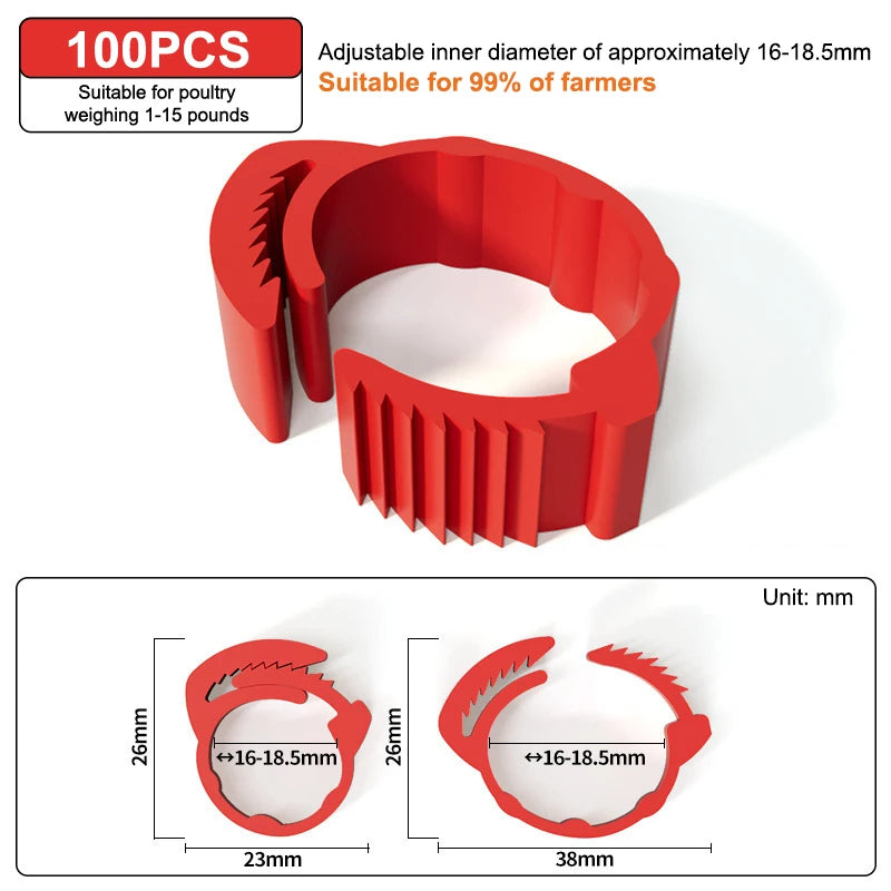 100Pcs 16~18.5mm Chicken Foot Rings Adjustable Poultry Leg Snap Ratchet No Number Buckle Clip Chick Duck Goose Pigeon Raising Qme Red
