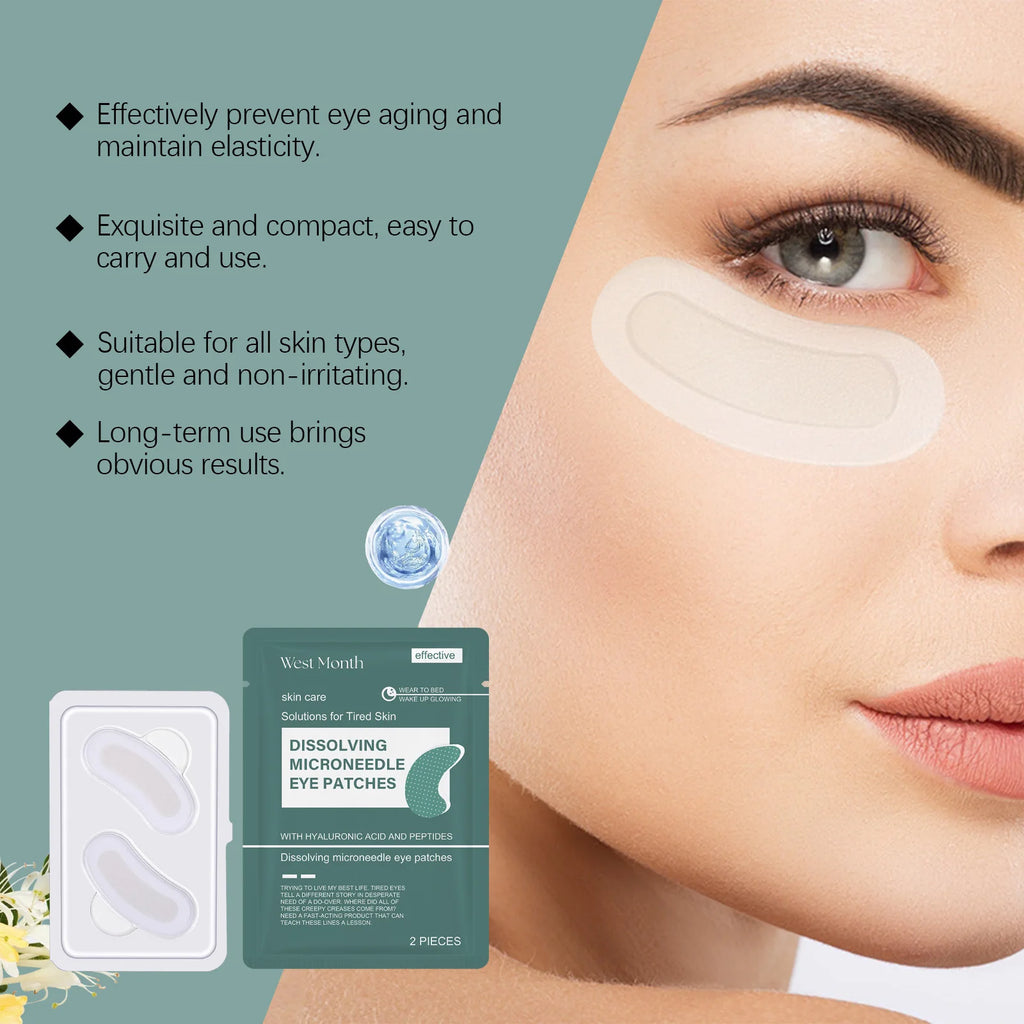 0.25mm Hyaluronic Acid Dissolving Microneedle Eye Patches Hydrogel Eye Mask for Wrinkles Dark Circles Puffiness Anti-Aging Qme