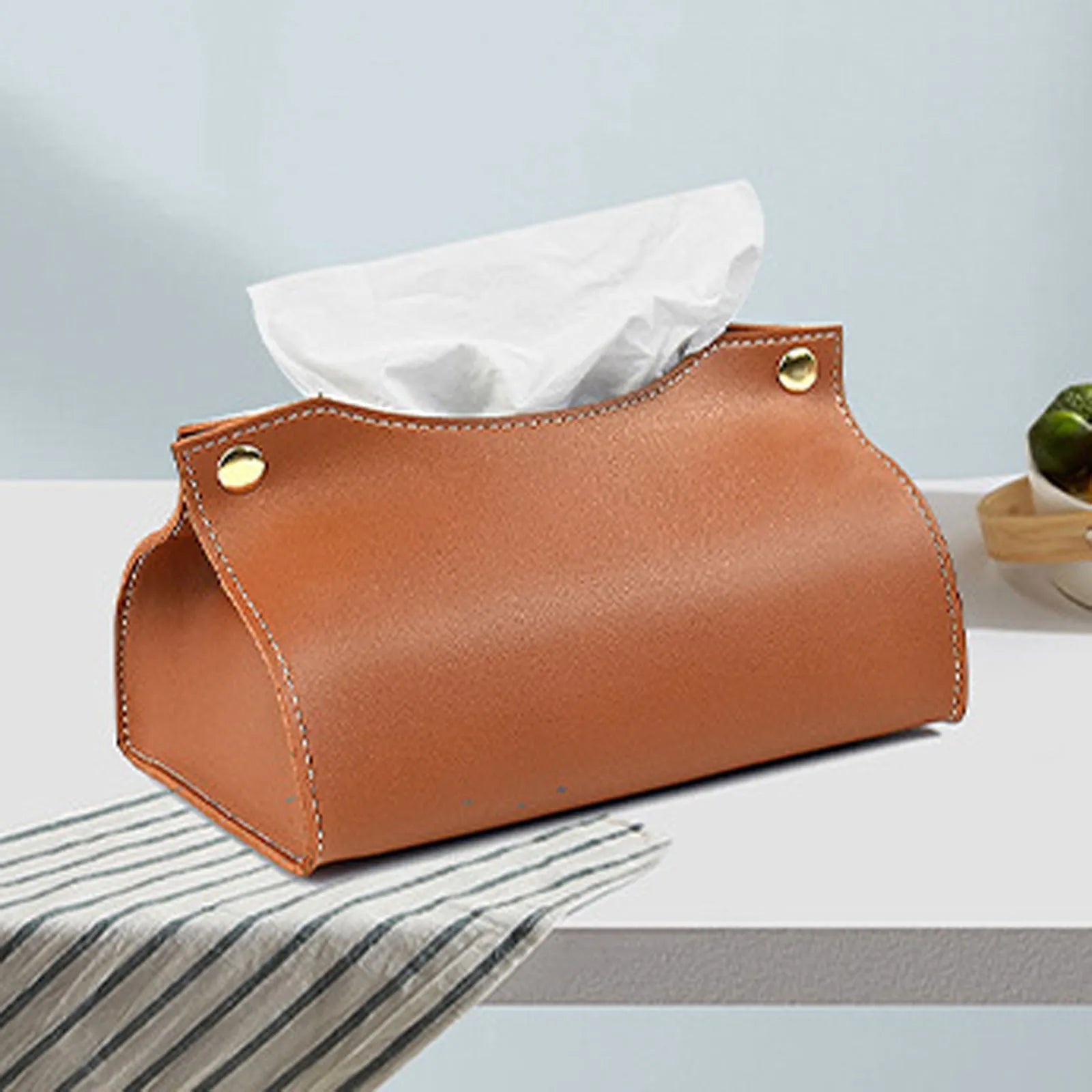 PU Leather Tissue Case Napkin Holder Storage Container Car Tissue Box Solid Color Home Living Room Decoration Qme Brown