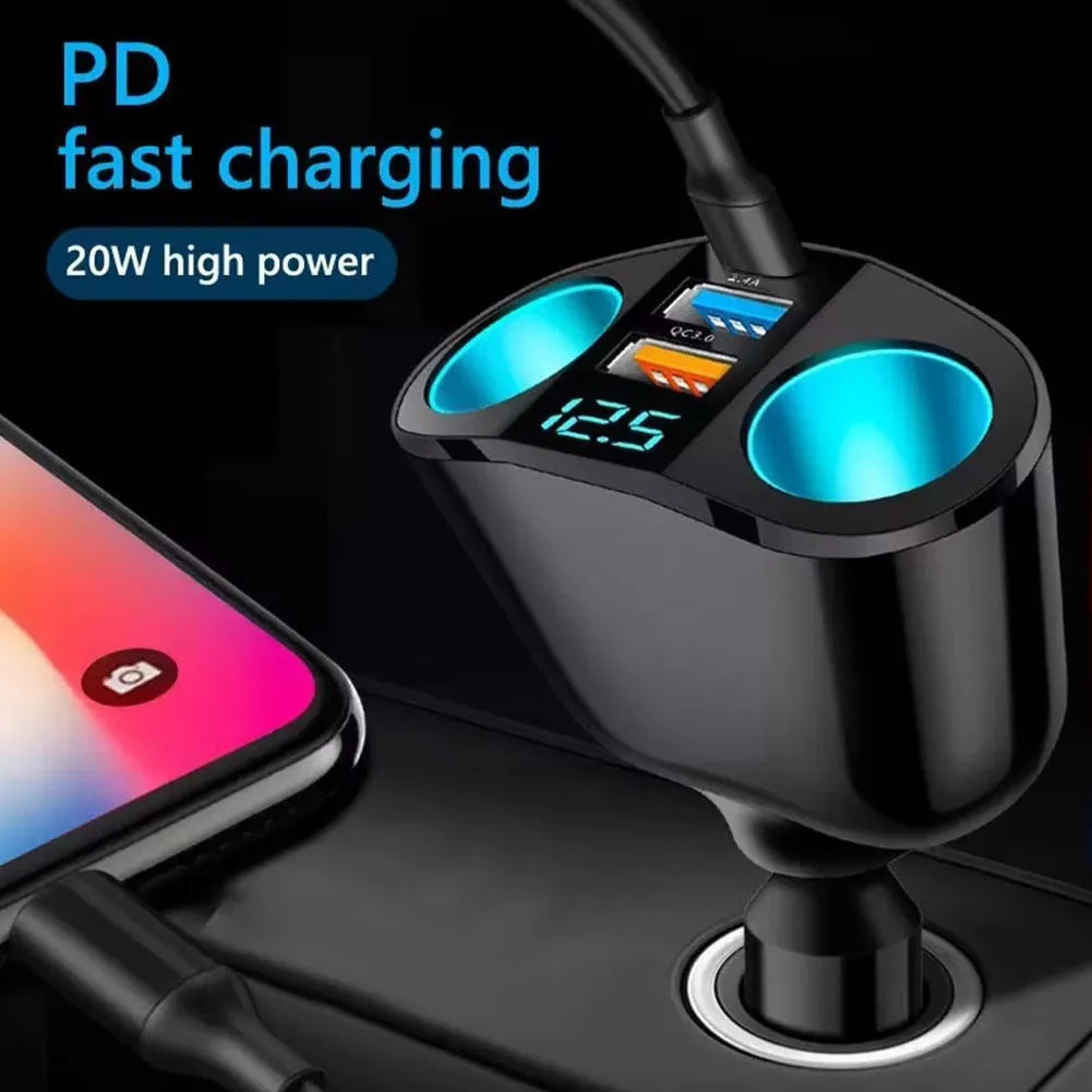 Multiple Devices Charged At The Same Time 3 Ports Car Charger Adapter Car With Digital Display Type C For iPhone Samsung Xiaomi Qme