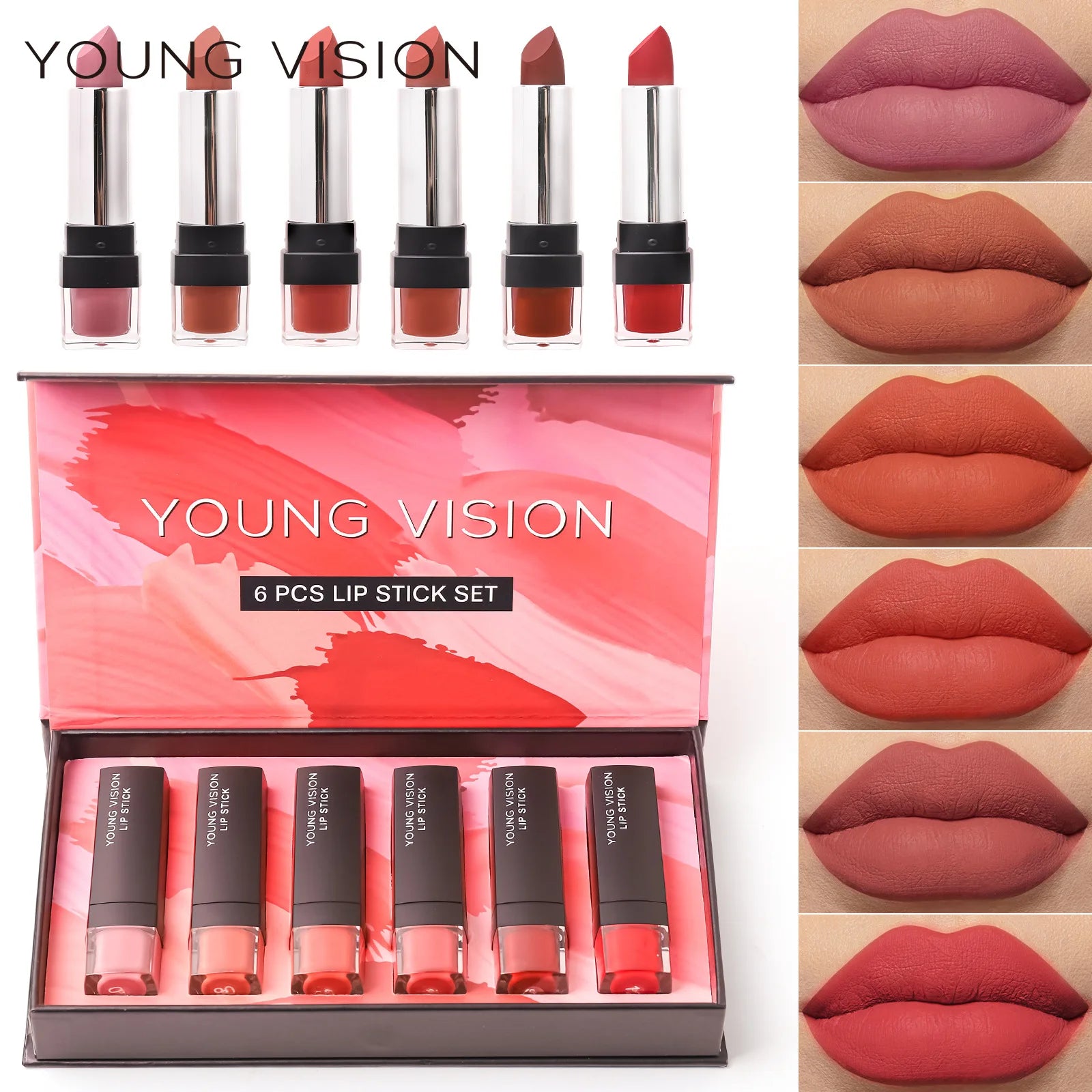 6 Pcs Velvet Matte Lipstick Set, Cotton Soft Silky Smooth Non Drying Lipstick, Long Lasting Waterproof Lip Makeup Gift Box Qme Set B