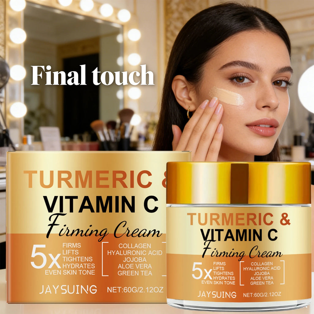Jaysuing Turmeric Vitamin C Firming Cream Deep Hydration Fine‑Line Reduction Facial Contour Lifting Moisturizing Facial Cream Qme