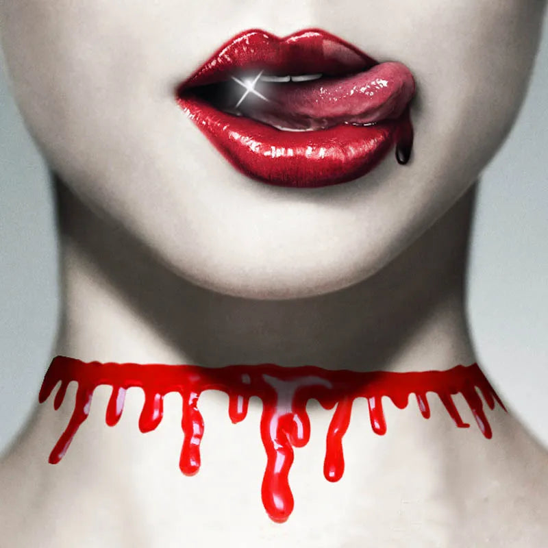 Neo-Gothic Halloween Resin Blood Drop Neck Choker Necklace for Women Creativity Bloodstain on Neck Necklace Jewelry Gift Qme