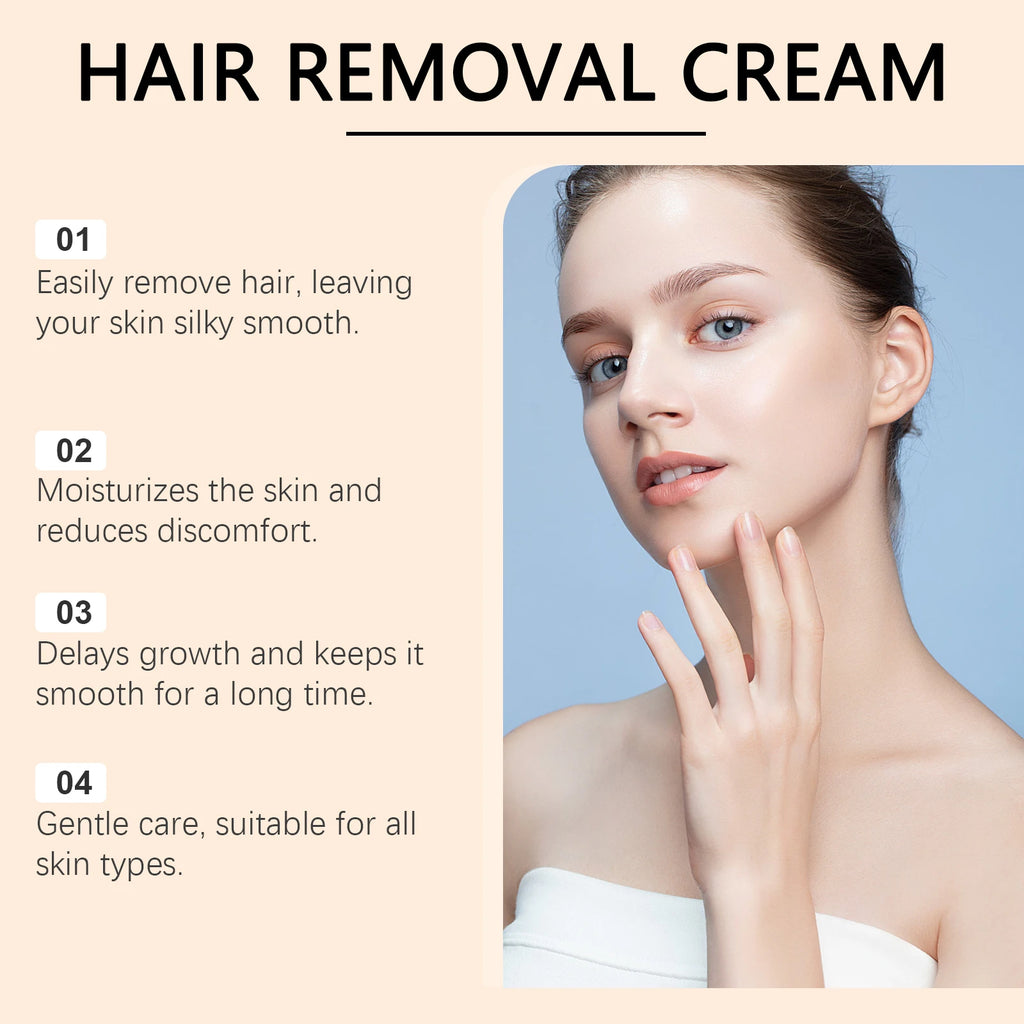 Hair Removal Cream for Face & Body Painless Depilatory Cream Smooth Skin Hair Remover Growth Inhibitor for Underarms Legs Arms Qme