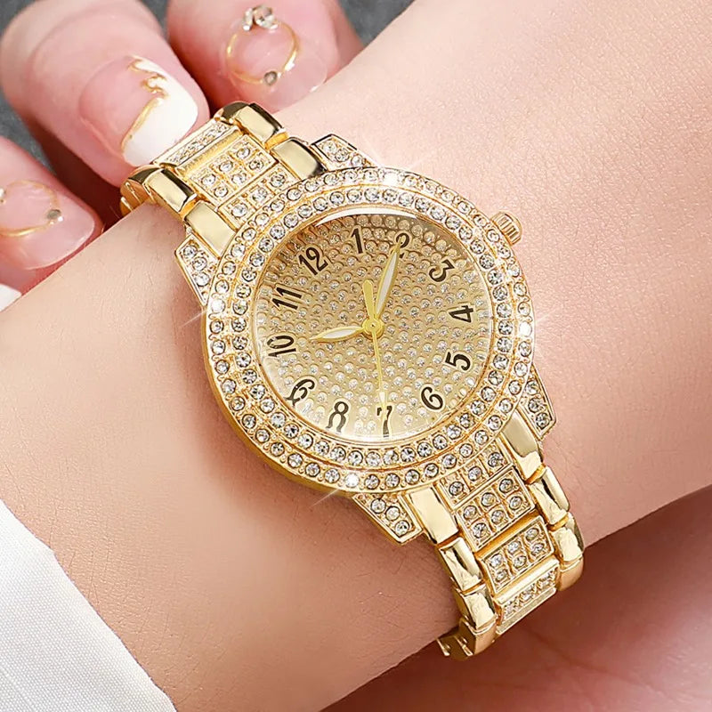 2PCS Luxury Diamond Women's Watch Set Fashion Arabic Dial Women's Quartz Watch Girls' Clock Gift Qme