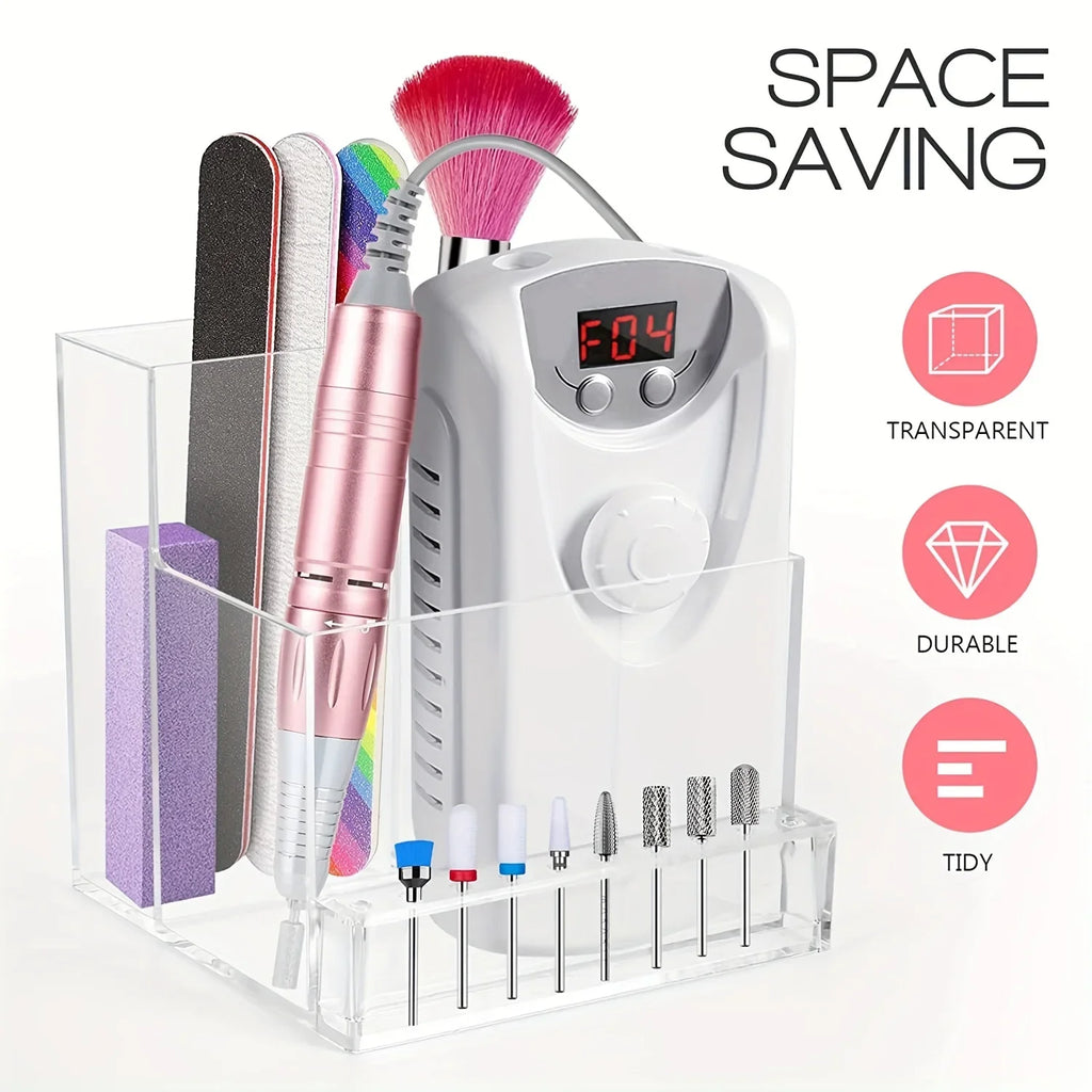 1pc, Transparent Multifunctional Nail Polisher Storage Rack, Nail Polishing Bit Storage Rack Qme