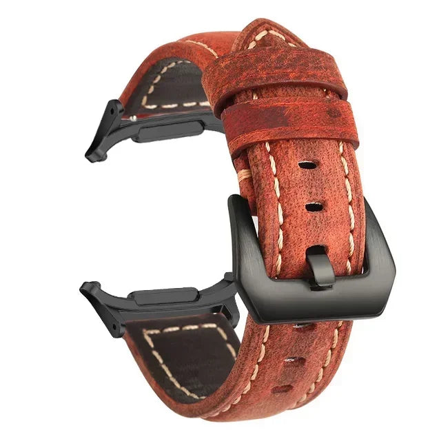 No Gaps Leather Strap for Samsung Galaxy Watch 7 Ultra 47mm Bracelet Wristband for Galaxy Watch Ultra Band Replacement Correa Qme Red-B Watch 7 Ultra 47MM