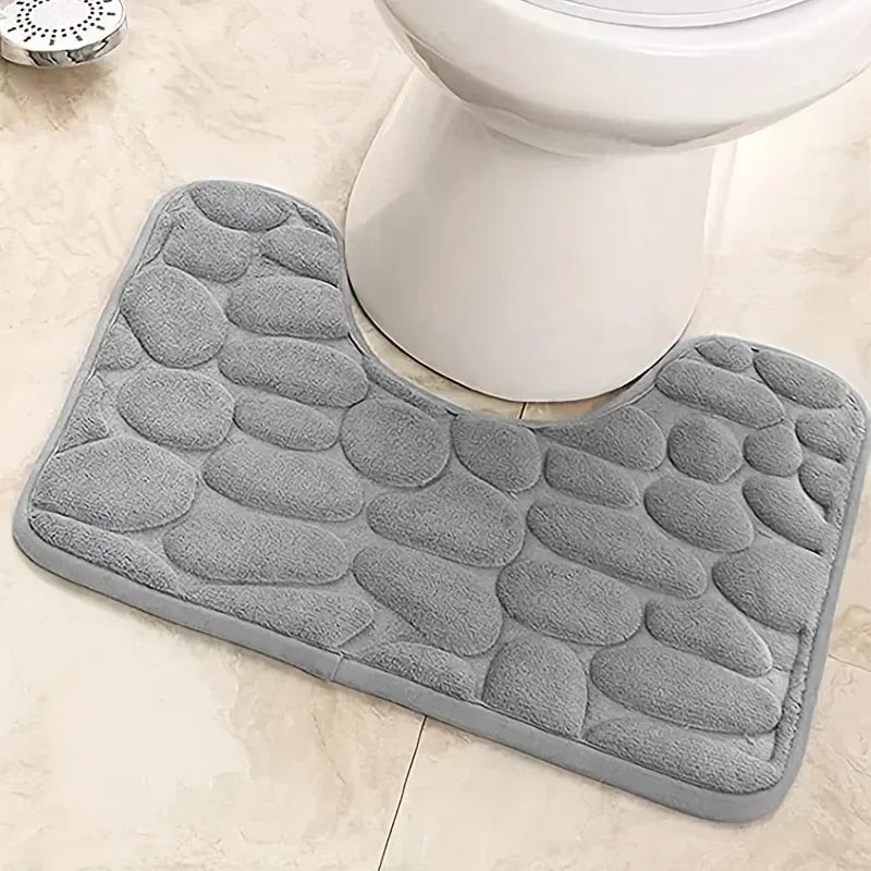 U-shaped Bathroom Mat Pebble Pattern Floor Home Entrance Carpets Qme light gray