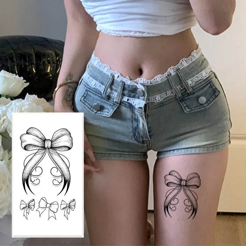 Bow tattoo sticker set: herbal juice sensual design for neck scar cover. Semi-permanent & realistic. Qme