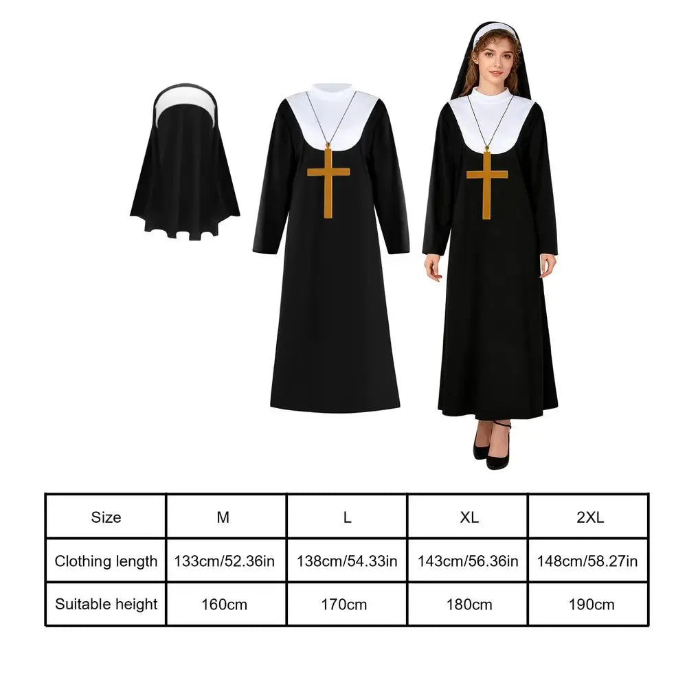 Nun Costume Cross Pendant Necklace Headpiece Costume Nun Headpiece Set for Women Adults Halloween Party Church Event Religious Qme XL China Mainland