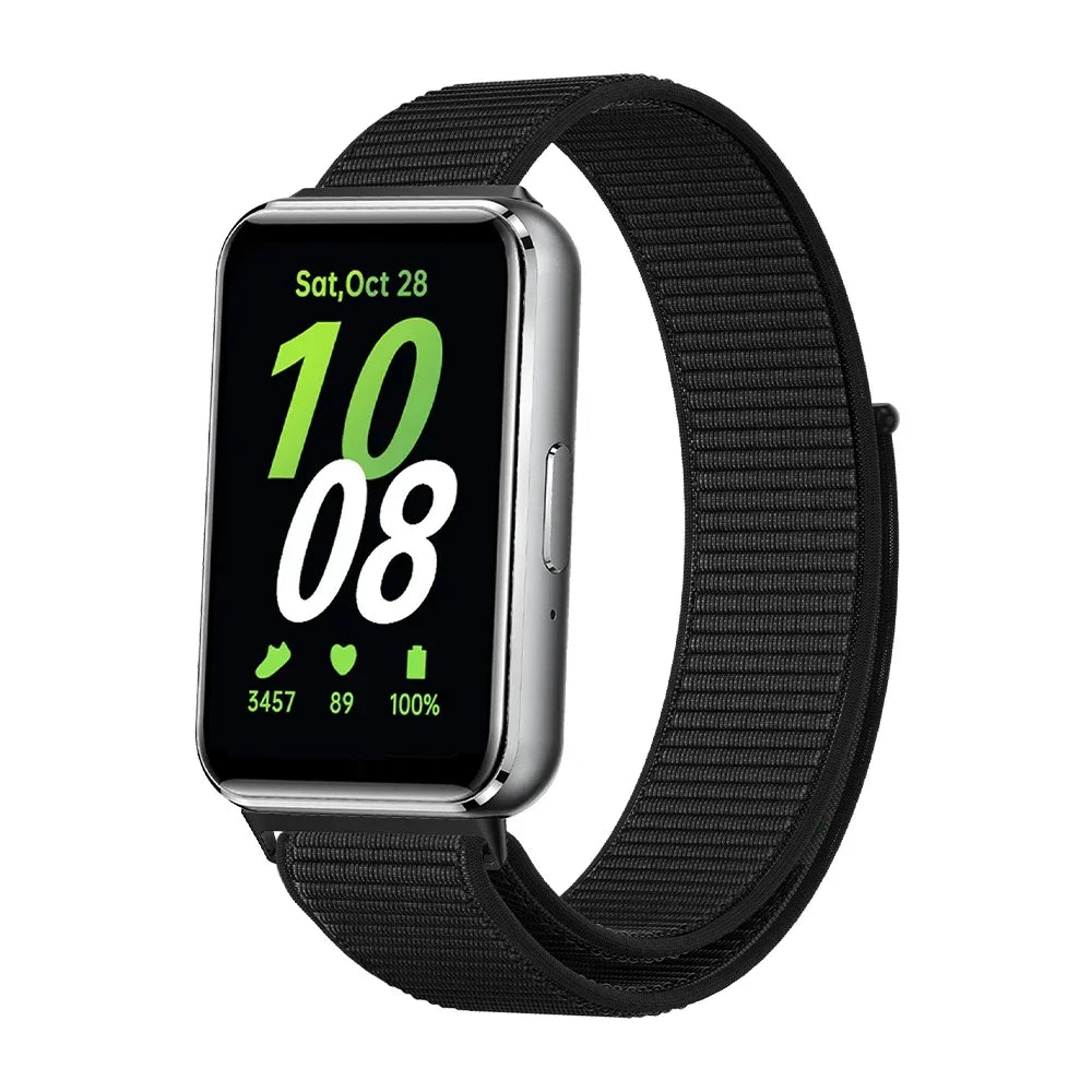 Nylon Loop Strap for Samsung Galaxy Fit 3 Adjustable Elastic Bracelet Watchband for iWatch Samsung Galaxy Fit3 Band Accessories Qme Black For Galaxy Fit3