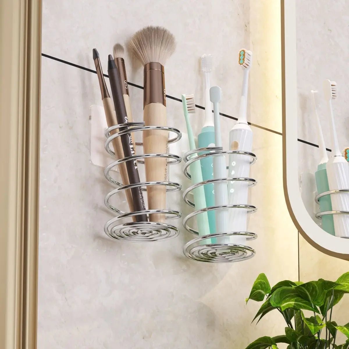 Stainless Steel Spiral Toothbrush Makeup Brush Holder Wall Mounted Qme