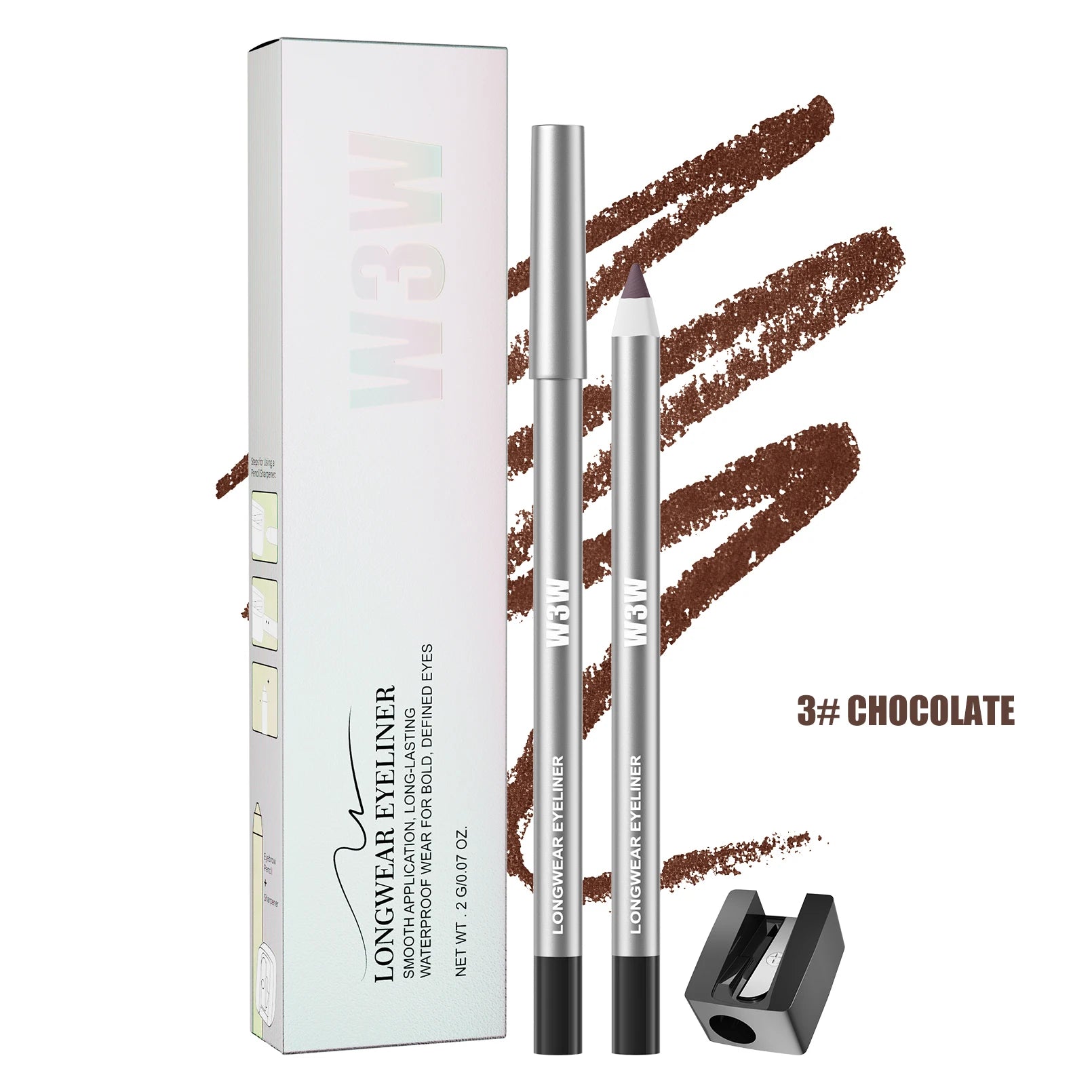 8 Colors Matte Eyeliner Gel Pencil, Ultra-fine Easy Coloring, Waterproof Sweatproof Smudge-proof, With Free Sharpener Qme W686-3 Full Size