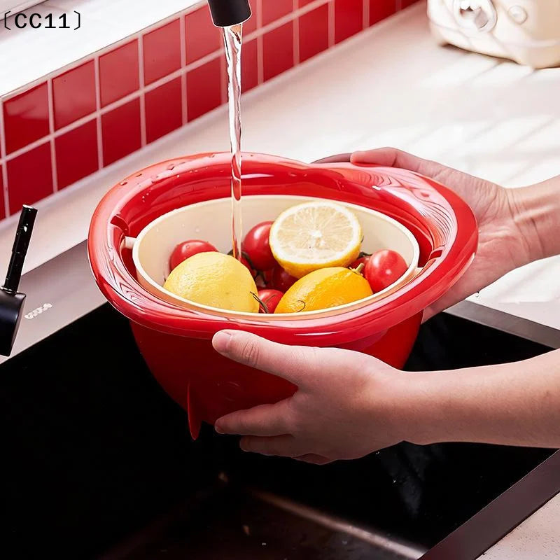 Cute Fruit-shaped Drain Basket Fruit Washing Basin Thickened Qme