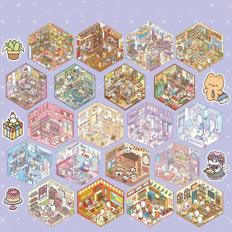 Sticker Book 3D Diorama Quiet Crafts Miniature House Scenes Visual Qme