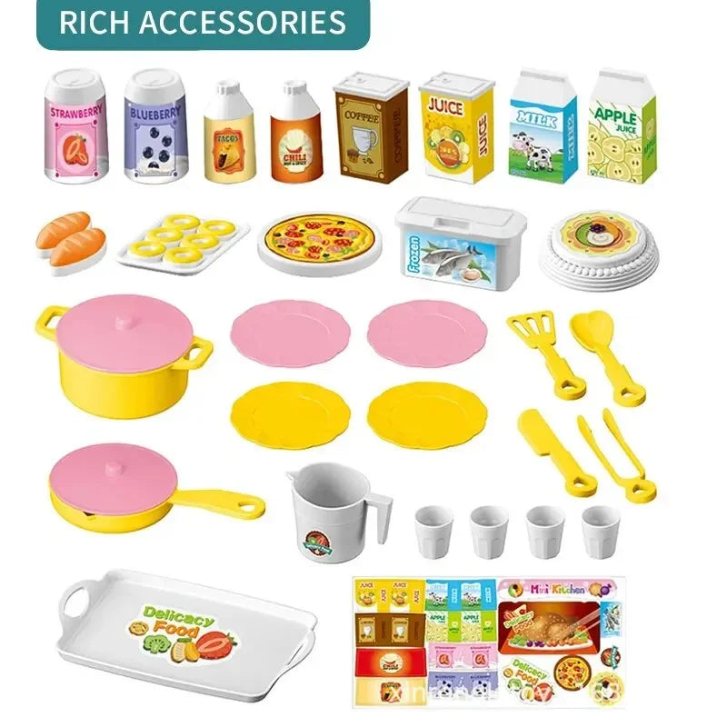 Mini Kitchen Counter Play Set DIY Simulated Cooking Food Tableware Play House Role Play Pretend Game Toy Gift Kid Boy Children Qme