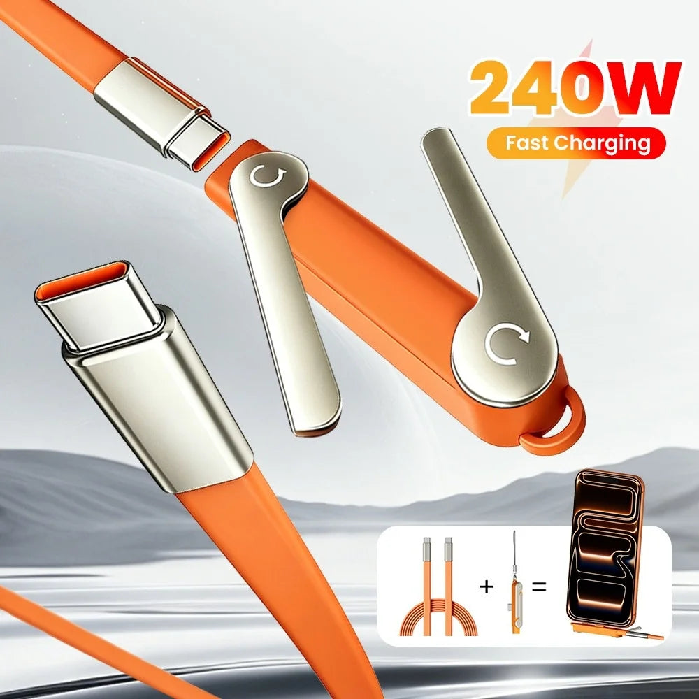 240W Type-C To USB-C Fast Charging Liquid Silicone Flat Cable 1.5M PD Bracket Kit Type C Adapter Folding Phone Stand For Gaming Qme