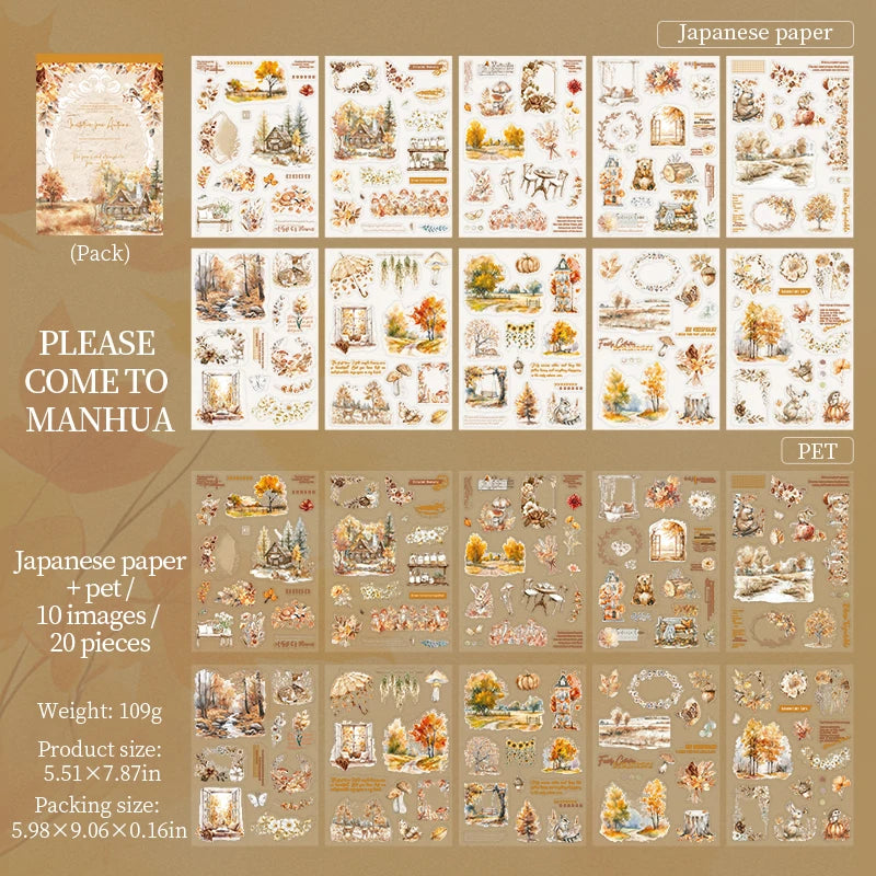 20sheets/bag Golden Autumn Daily Life Theme Die Cut Sticker Sheets for Scrapbooking DIY Frame Collage Decoration Laptop Qme 1