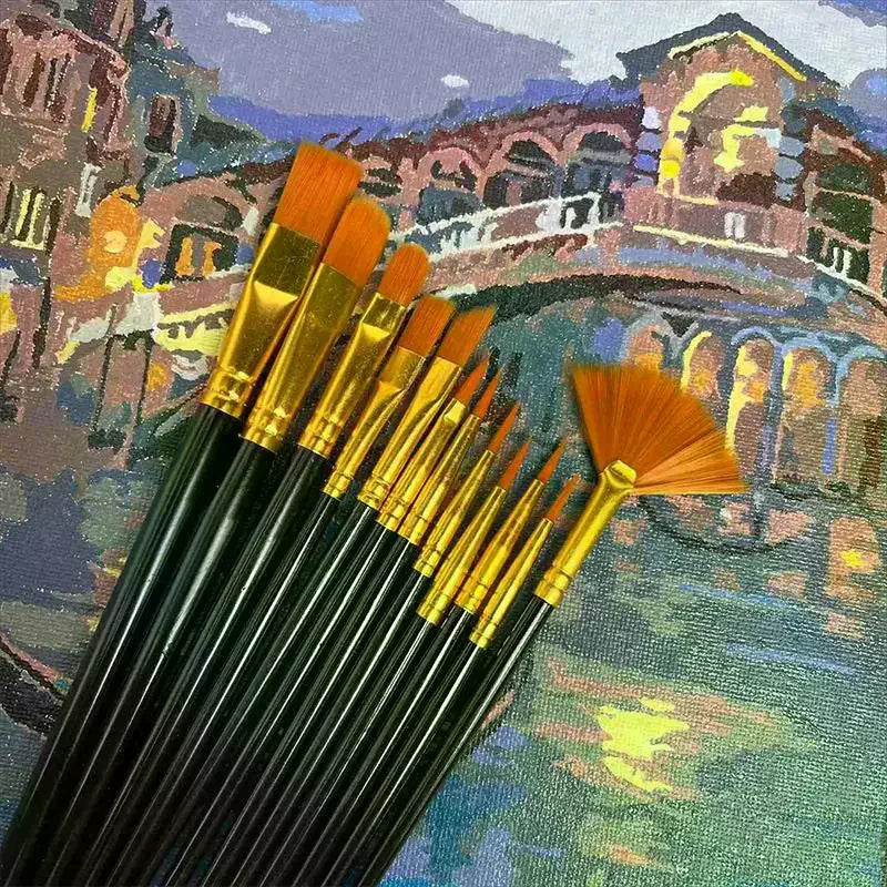 Nylon Bristle Brush Flat Brushes Watercolor Oil Paint Artists Amateur Qme