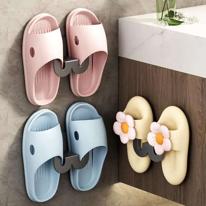 Wall Mounted Shoe Storage Rack Hole-free Hook Door Slippers Bathroom Qme
