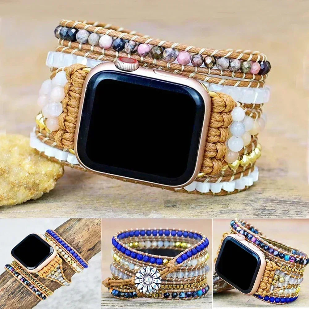 Bohemia Strap for Apple Watch Ultra Band 49mm 44mm 45mm 41mm 42mm 38 Handmade Natural Beads Bracelet Iwatch Series 8 7 6 Se 5 3 Qme