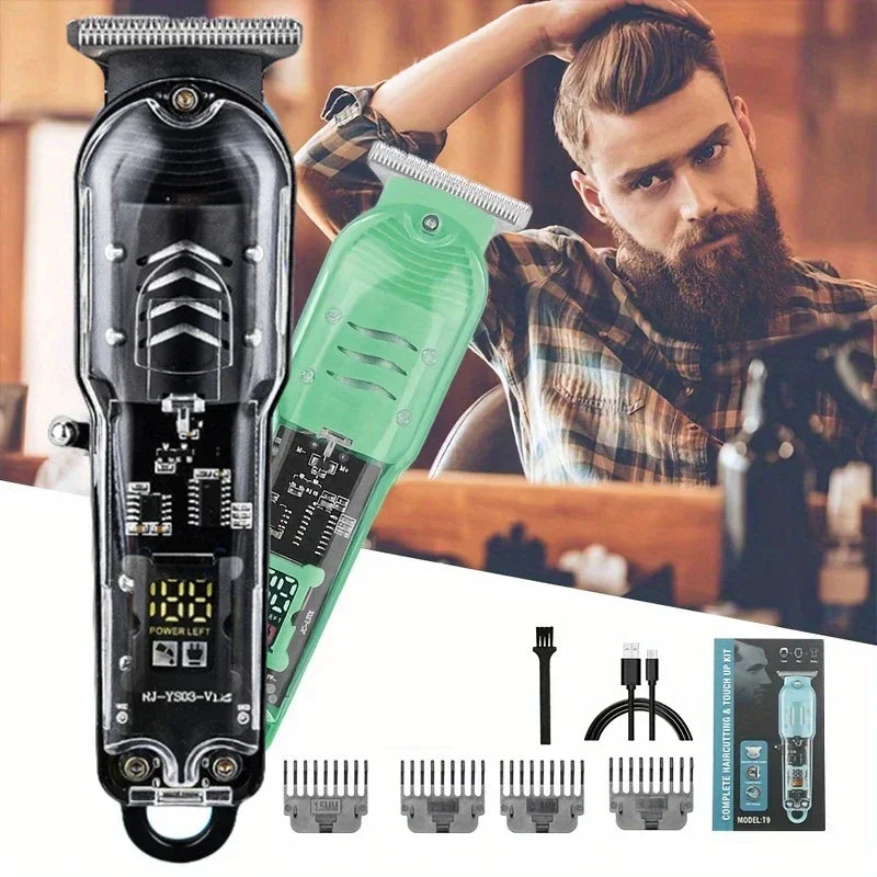 Transparent Body Electric Hair Clipper Professional Trimmer USB Rechargeable Hair Cutting Machine For Men Holiday Gift For Him Qme