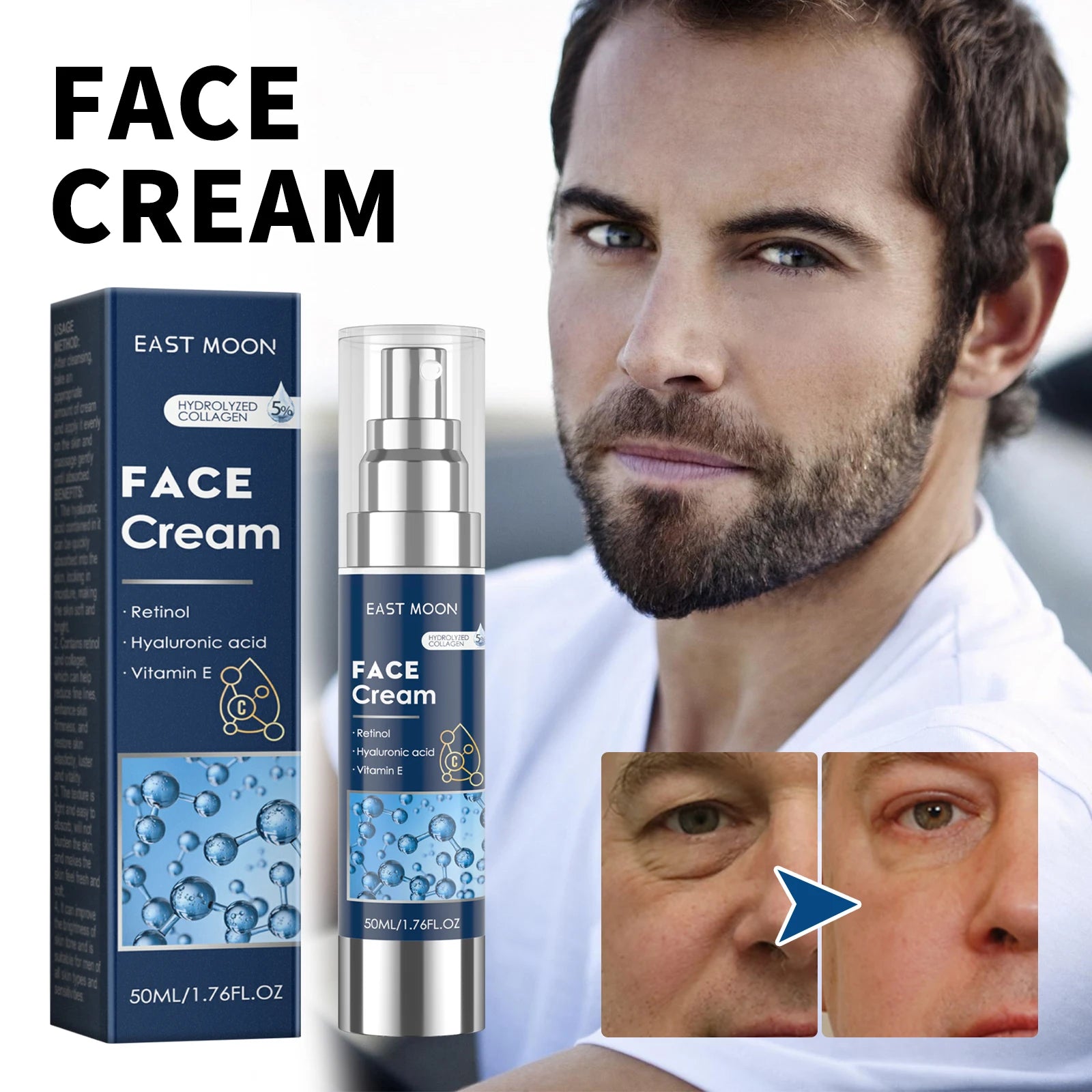 Retinol Face Cream for Men Firming Lifting Brightening Fade Fine Lines Anti Puffiness Moisturizing Nourishing Facial Skin Care Qme