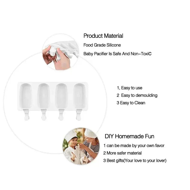 4 8 Hole Silicone Ice Cream Forms Popsicle Molds DIY Homemade Dessert Qme