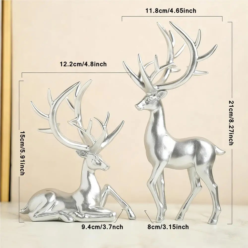 Deer Figurine 2-Piece Christmas Table Centerpieces Resin Reindeer Qme Silver China Mainland