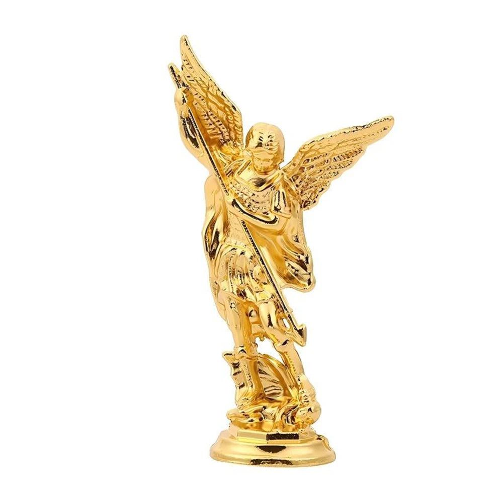 Christian Saint Michael FigurineThe Archangel Defeating Satan Guardian Statues Zinc Alloy Ctafts For Home Room Tabletop Desktop Qme Golden